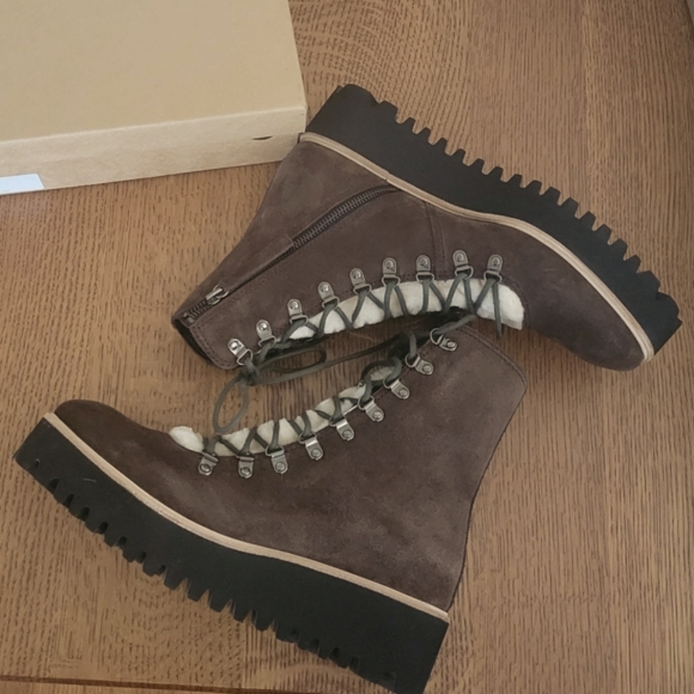 Anthropologie All Black Sherpa Lace-up Boots - Brown - Picture 7 of 11